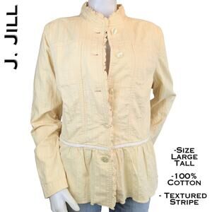 J.Jill Ruffled Neck Peplum Blazer Jacket Sz Large Tall Butter Yellow Cottagecore